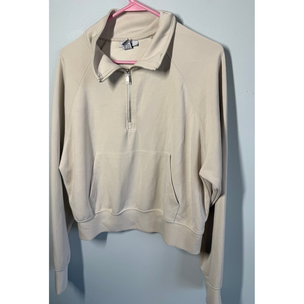 Always You Womens Pullover Size L Tan 1/4 Zip Thumb Holes Soft Athleisure Lounge